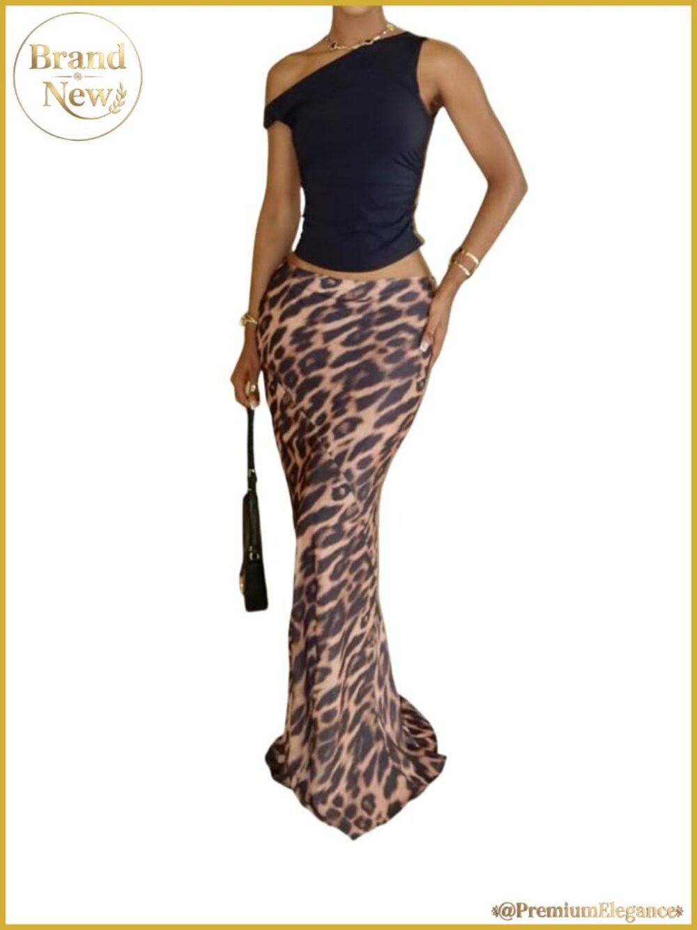Trendy Y2K Long Maxi Skirt for Women Polyester Leopard Print
